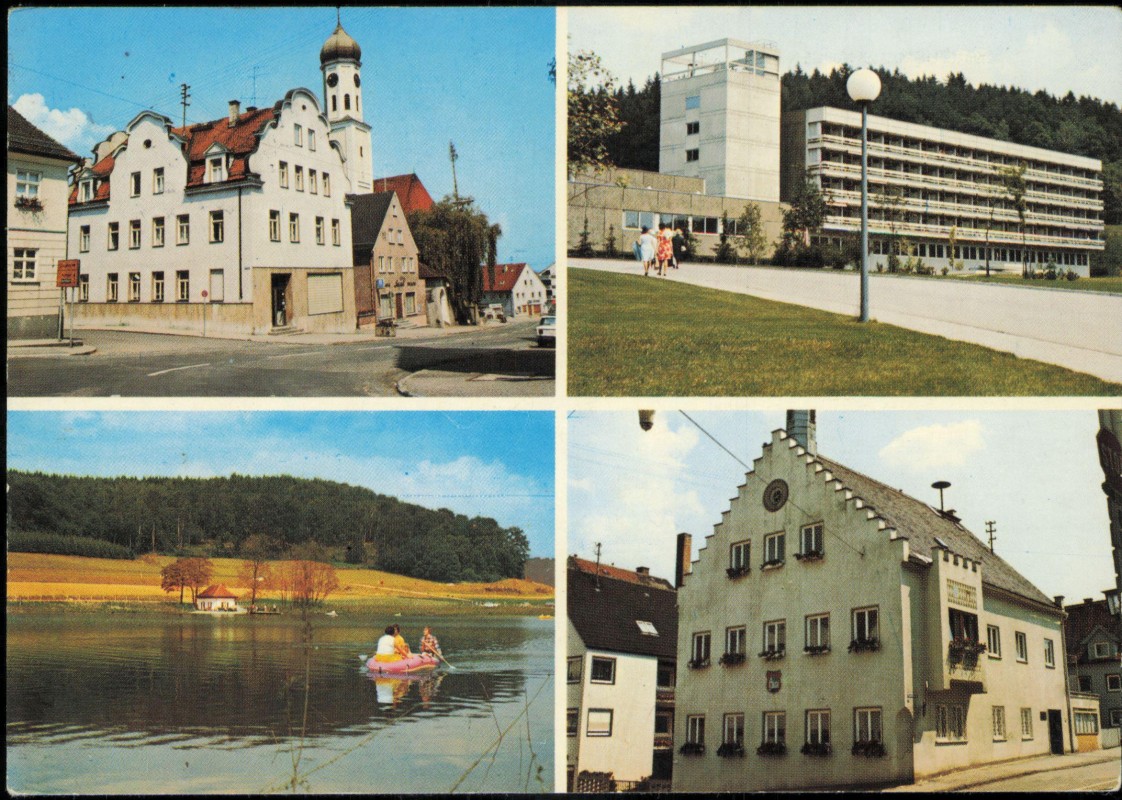 vergrößern: Bildseite historische Ansichtskarte von 1978: 4 Bild Stadtpartien und See:: Zusmarshausen