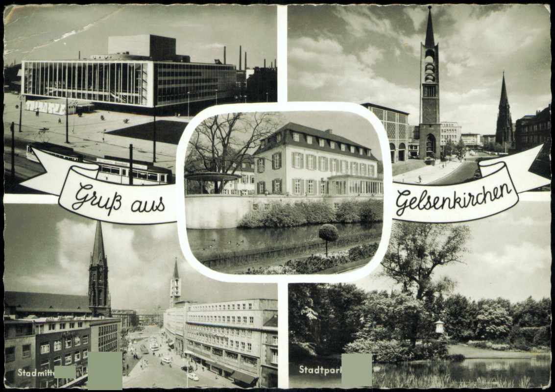 vergrößern: Bildseite historische Ansichtskarte von 1965: Stadtpark Kirche Stadtmitte 5 Bild:: Gelsenkirchen