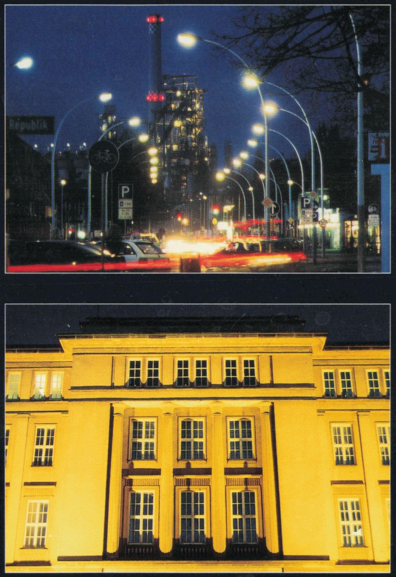 vergrößern: Bildseite historische Ansichtskarte von 1992: Lindenallee mit Hochofen 5A 2 Bild:: Eisenhüttenstadt