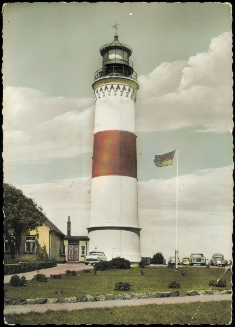 zoom: Image side vintage Postcard from 1962: Bülker Leuchtturm Autos Kieler Förde Colorfotokarte:: Strande
