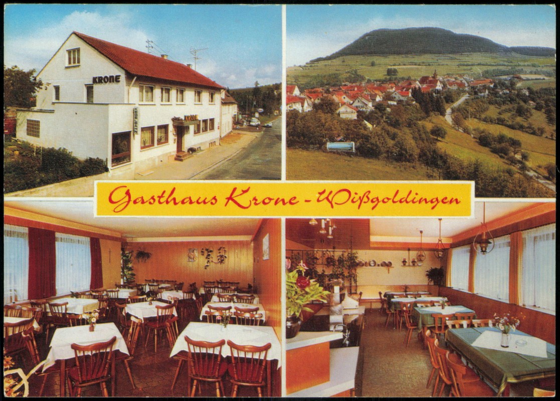 vergrößern: Bildseite historische Ansichtskarte von 1979: 4 Bild Gasthaus Krone:: Wißgoldingen-Waldstetten (Wttg.)