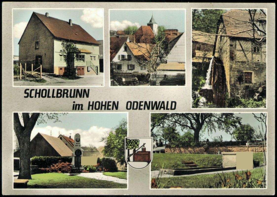 vergrößern: Bildseite historische Ansichtskarte von 1967: Stadtteilansichten Geschäft Ehrenmal:: Schollbrunn-Waldbrunn (Odenwald)