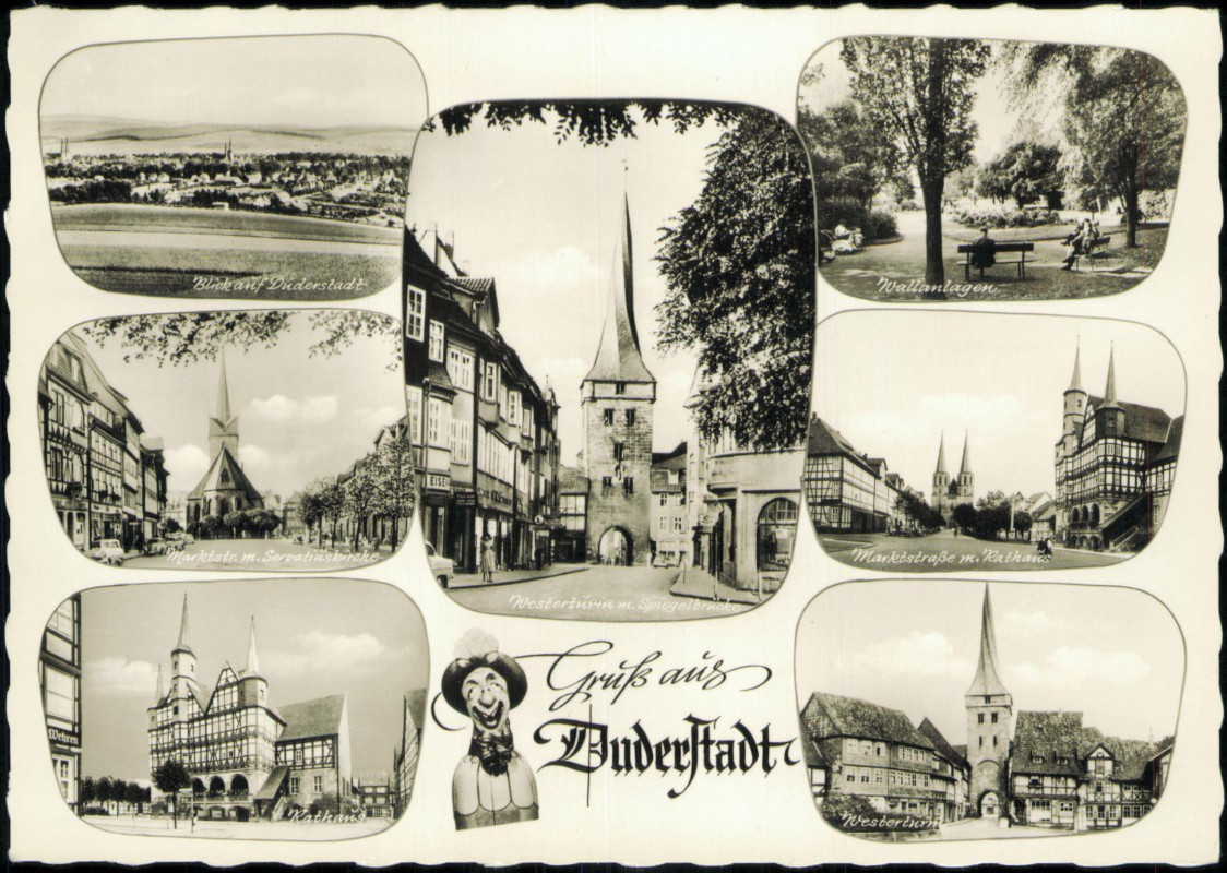 vergrößern: Bildseite historische Ansichtskarte von 1961: Stadtteilansichten Markt Straße:: Duderstadt