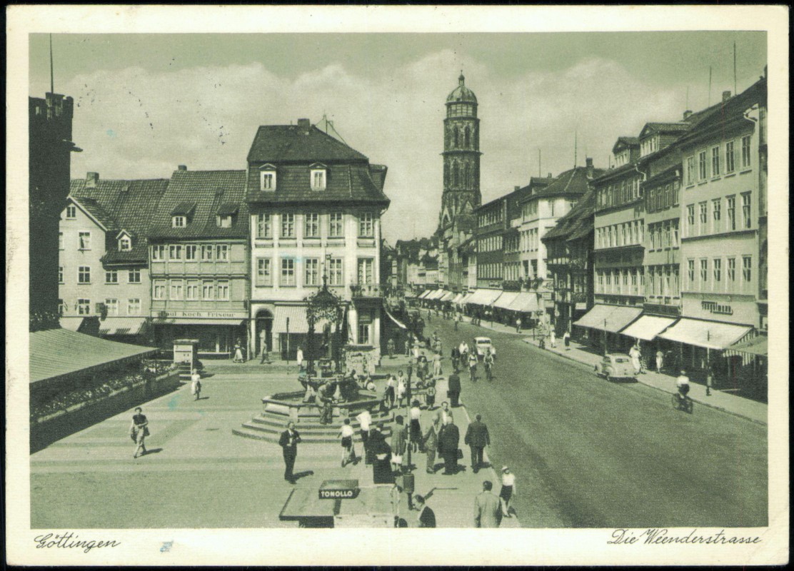 zoom: Image side vintage Postcard from 1957: Weenderstraße Geschäfte:: Göttingen
