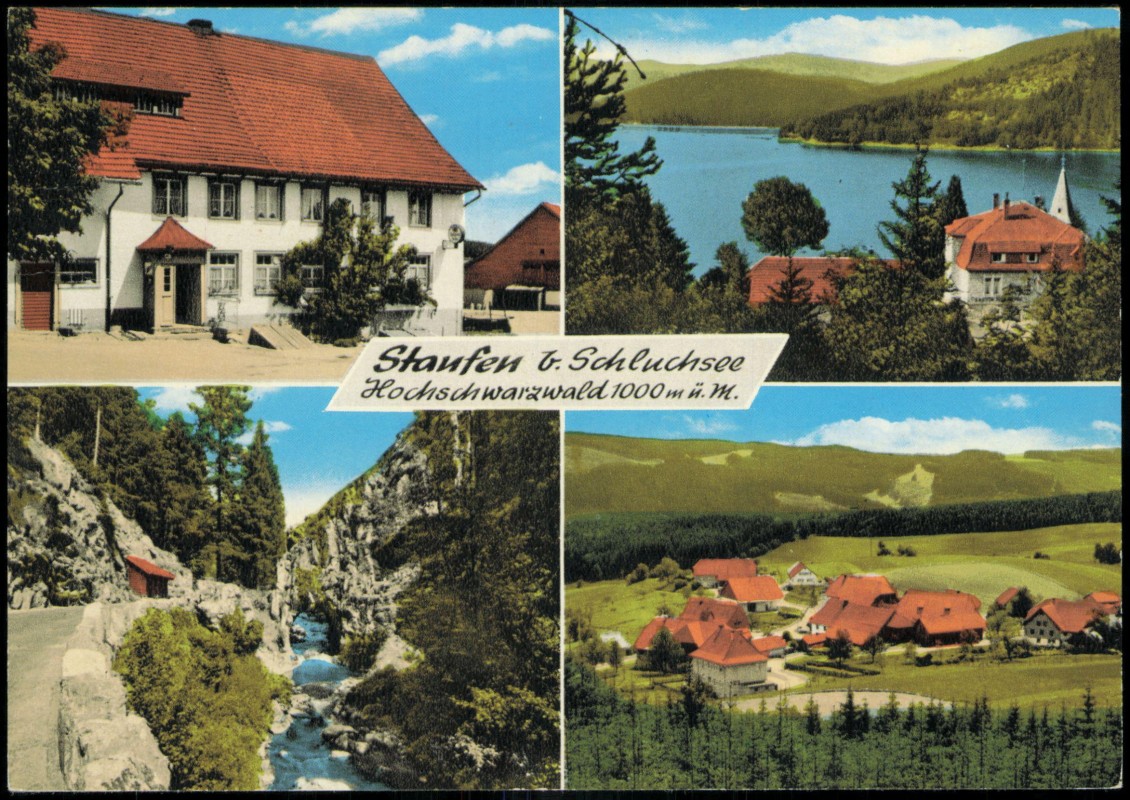 vergrößern: Bildseite historische Ansichtskarte von 1977: 4 Bild Staufen & Schluchsee Hochschwarzwald:: Grafenhausen