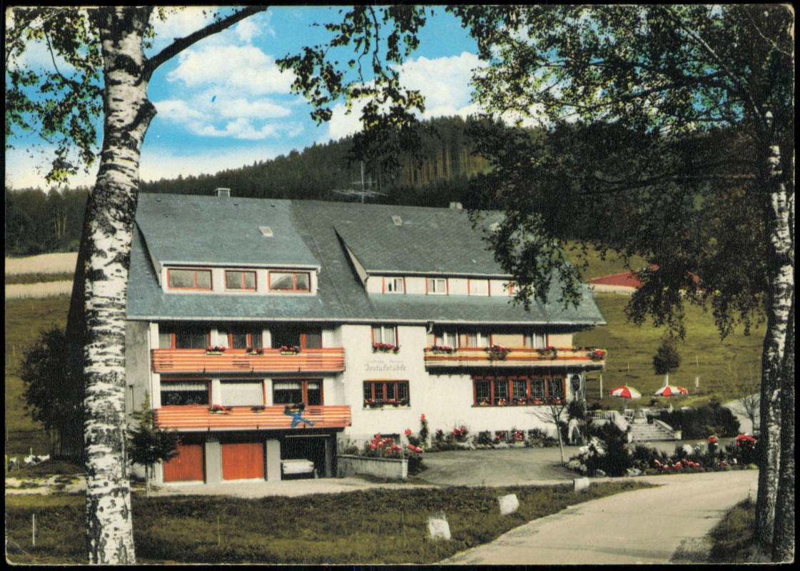 vergrößern: Bildseite historische Ansichtskarte von 1969: Jostalstüble Pension:: Titisee-Neustadt