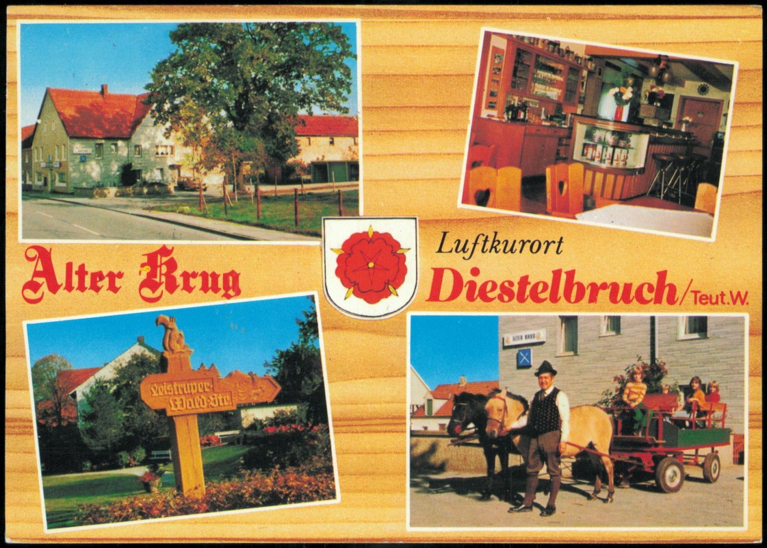 vergrößern: Bildseite historische Ansichtskarte von 1959: 4 Bild Gasthof Alter Krug Kremser:: Diestelbruch
