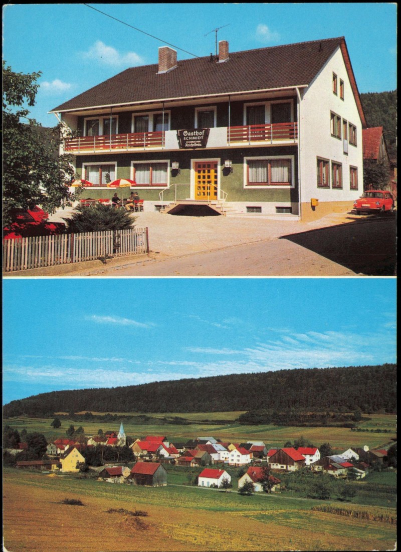 vergrößern: Bildseite historische Ansichtskarte von 1978: Gasthof Schmidt, Stadt 2 Bild:: Ottmaring-Friedberg (Hessen)