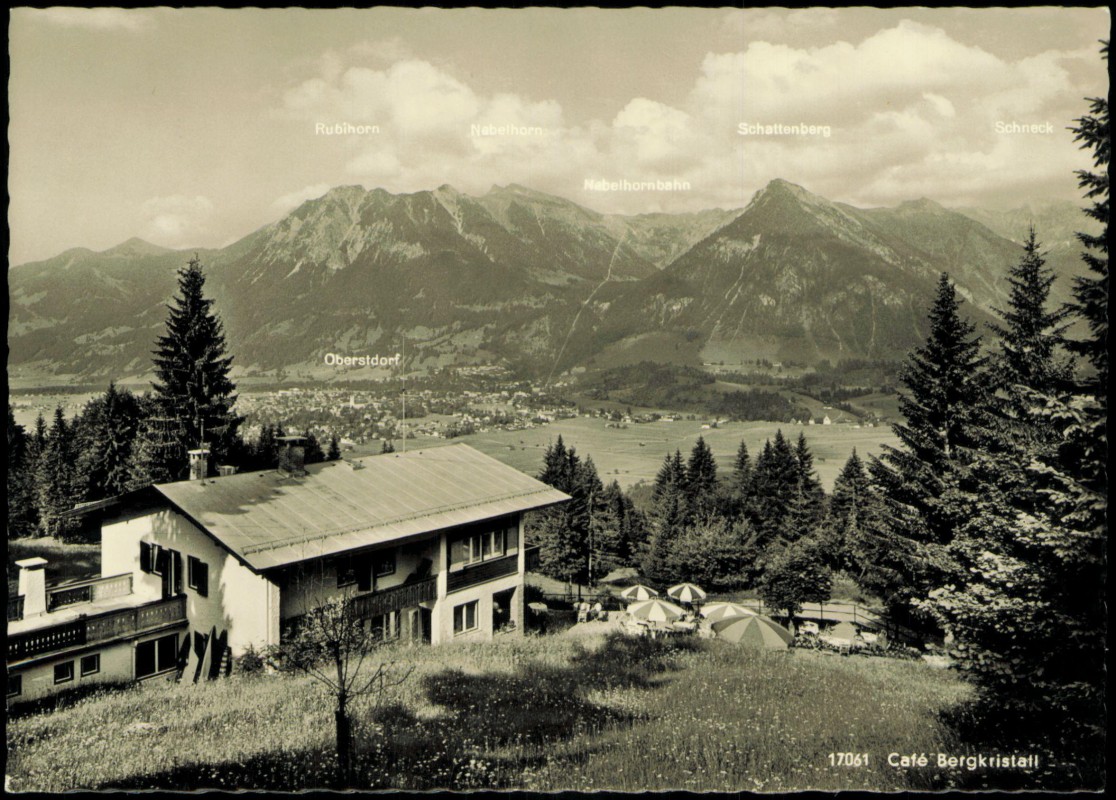 vergrößern: Bildseite historische Ansichtskarte von 1964: Café-Restaurant Bergkristall:: Oberstdorf (Allgäu)