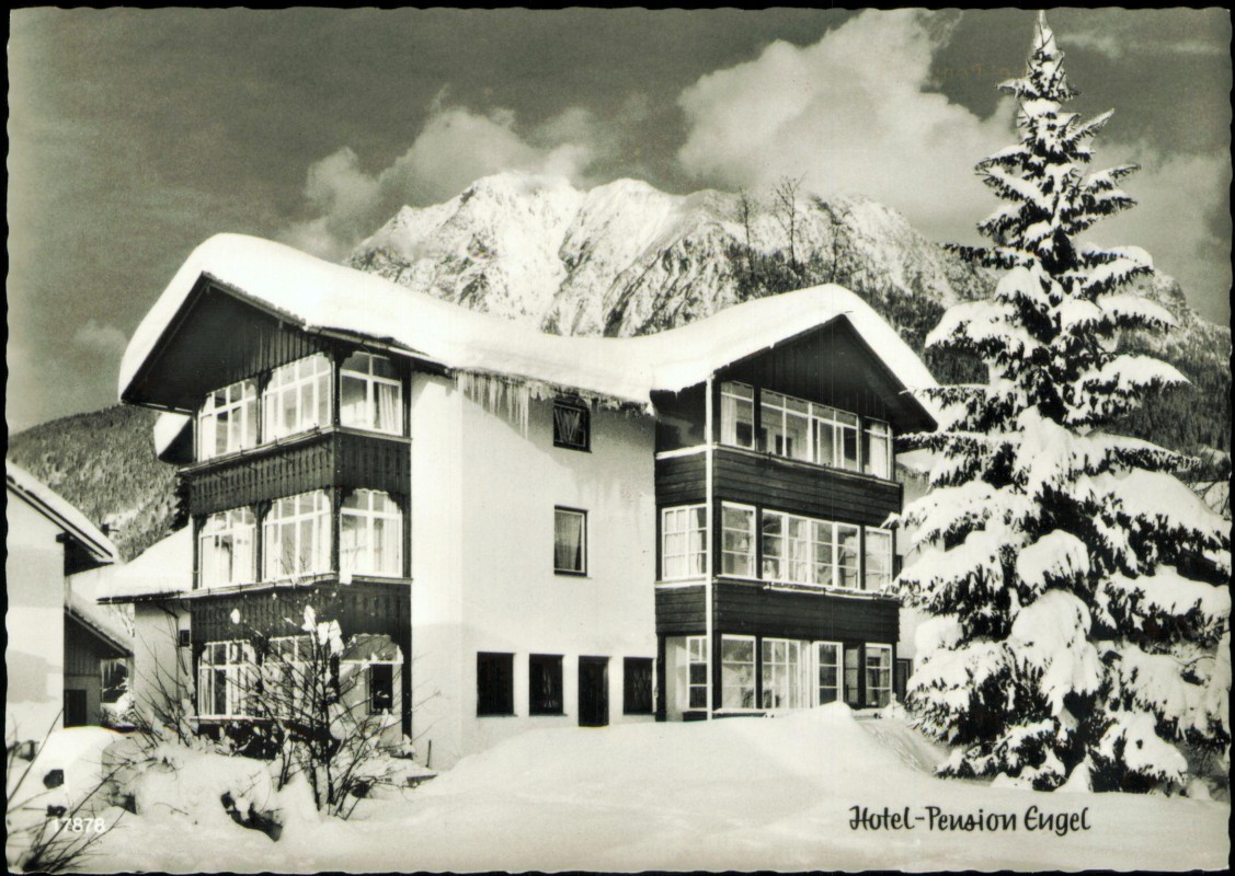 vergrößern: Bildseite historische Ansichtskarte von 1964: Hotel-Pension ENGEL im Winter:: Oberstdorf (Allgäu)
