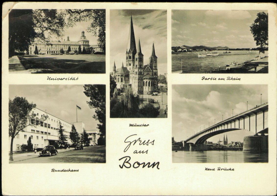 vergrößern: Bildseite historische Ansichtskarte von 1960: Universität Münster Bundeshaus Mehrbild:: Bonn