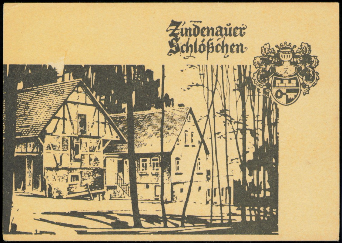 vergrößern: Bildseite historische Ansichtskarte von 1977: Wald-Cafe Zindauer Schlösschen Künstlerkarte:: Steinau Odenwald-Fischbachtal