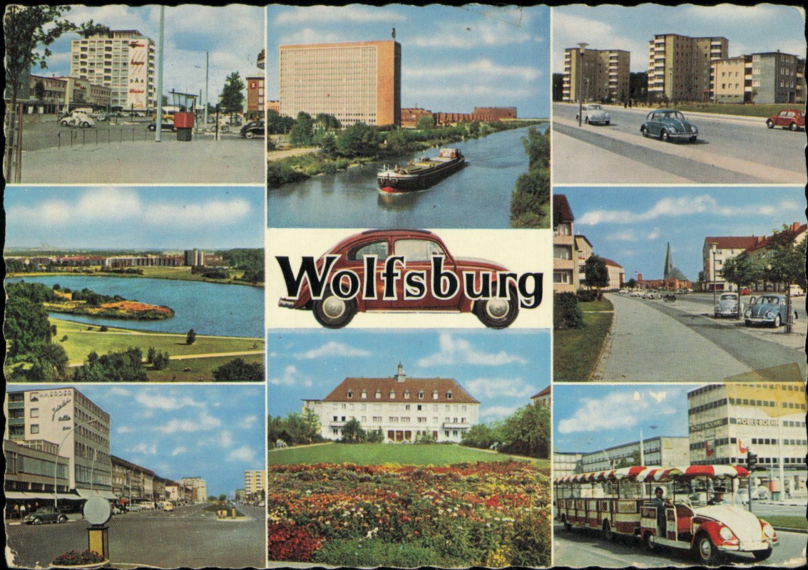 zoom: Image side vintage Postcard from 1965: Mehrbild Straßen VW Käfer Umbau:: Wolfsburg
