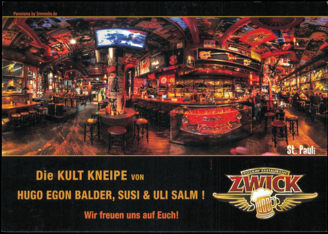 vergrößern: Bildseite historische Ansichtskarte von 1999: Innenansicht Kultkneipe ZWICK:: St. Pauli-Hamburg