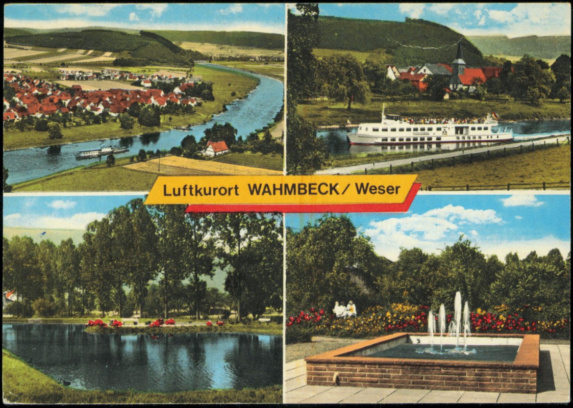 vergrößern: Bildseite historische Ansichtskarte von 1972: 4 Bild Stadt und Dampfer:: Wahmbeck (Bodenfelde)