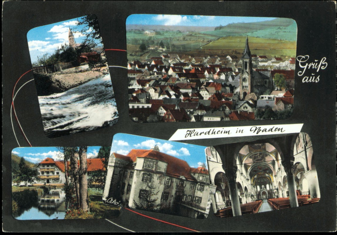 vergrößern: Bildseite historische Ansichtskarte von 1971: 5 Bild Stadtteilansichten:: Hardheim