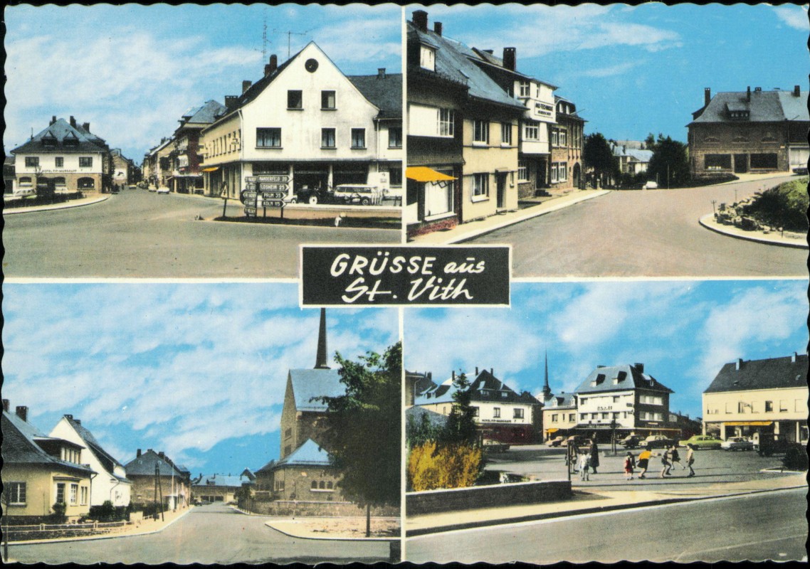 vergrößern: Bildseite historische Ansichtskarte von 1971: 4 Bild Straßenszenen:: Sankt Vith