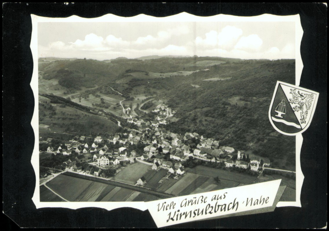 vergrößern: Bildseite historische Ansichtskarte von 1976: Luftbild Heraldik - Fotokarte:: Sulzbach-Kirn