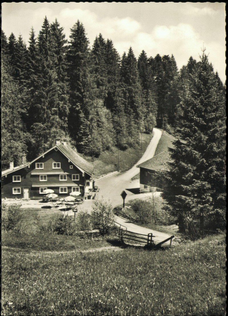 zoom: Image side vintage Postcard from 1966: Ruhmühle Gasthof und Pension:: Scheidegg