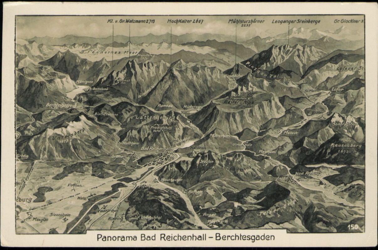 vergrößern: Bildseite historische Ansichtskarte von 1949: Landkarten Relief- Ansichtskarte:: Bad Reichenhall