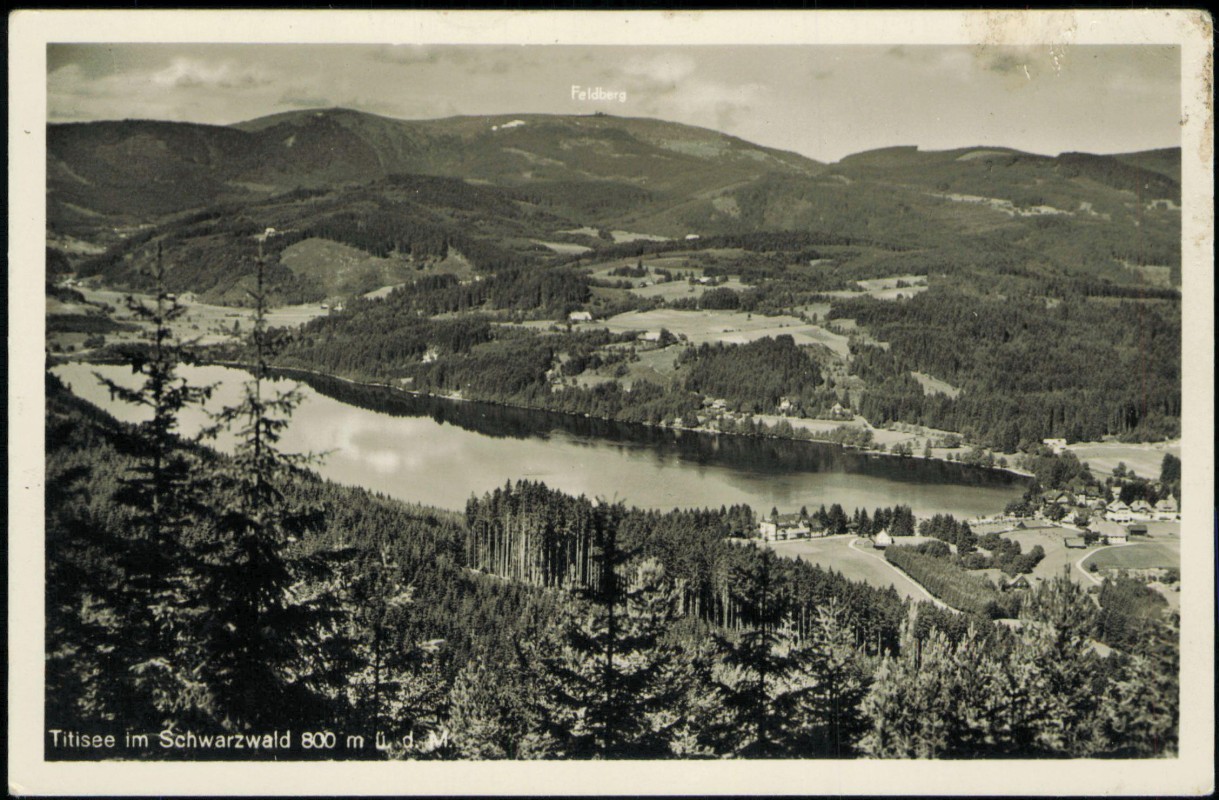 vergrößern: Bildseite historische Ansichtskarte von 1932: Blick auf den Titisee und Feldberg:: Titisee-Neustadt