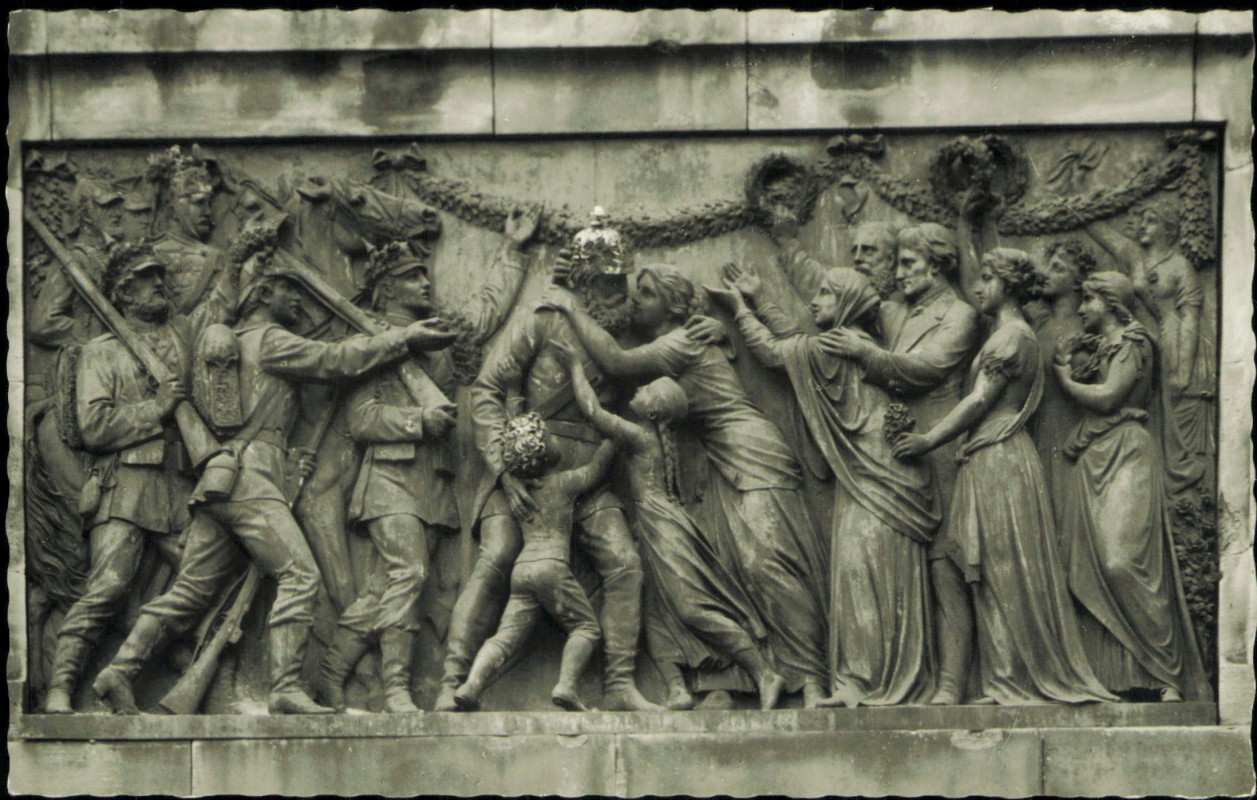 vergrößern: Bildseite historische Ansichtskarte von 1961: National-Denkmal / Niederwalddenkmal Relief:: Rüdesheim (Rhein)