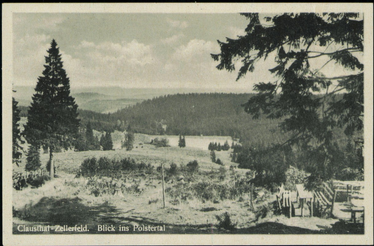 vergrößern: Bildseite historische Ansichtskarte von 1943: Blick ins Polstertal:: Clausthal-Zellerfeld