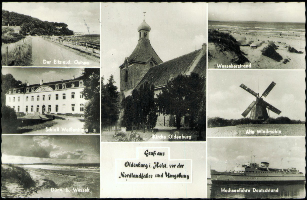 vergrößern: Bildseite historische Ansichtskarte von 1965: Nordlandfähre Umgebung Wessekerstrand:: Oldenburg