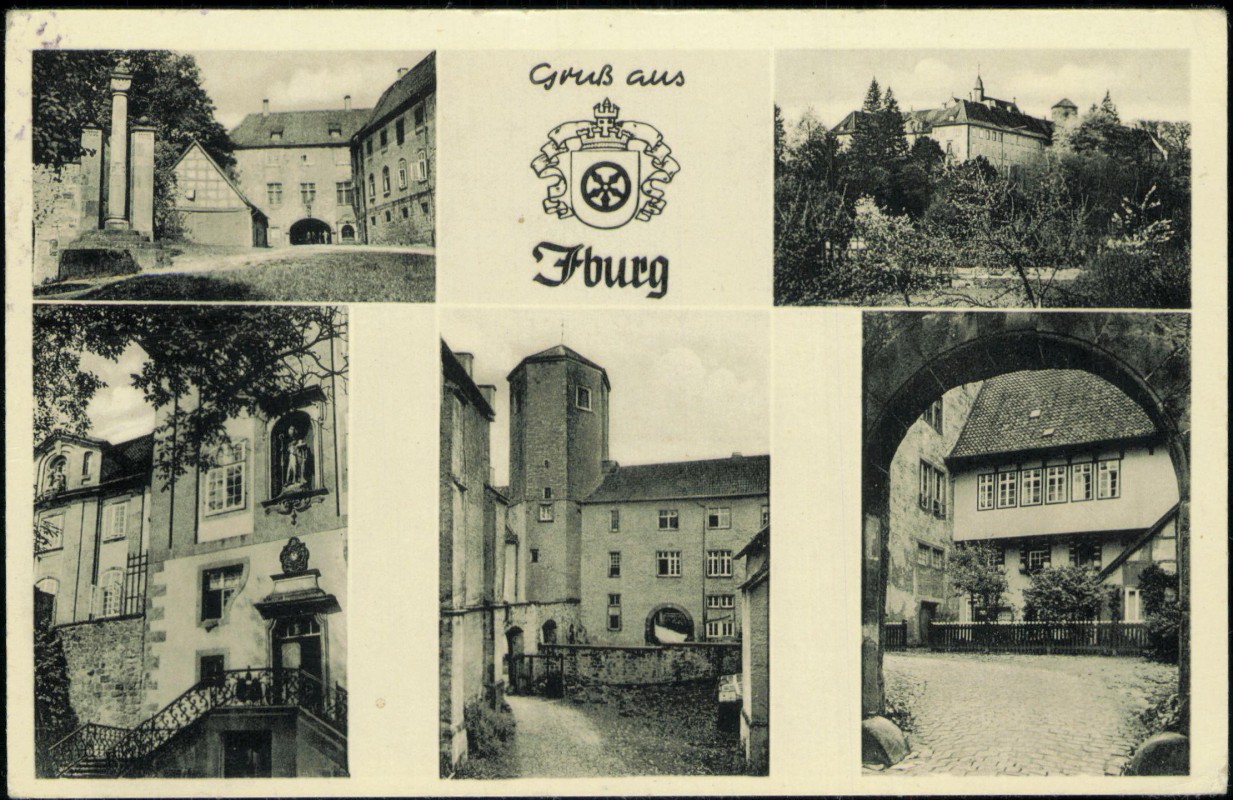 vergrößern: Bildseite historische Ansichtskarte von 1962: Schloss und Benediktinerabtei Iburg Mehrbild:: Bad Iburg