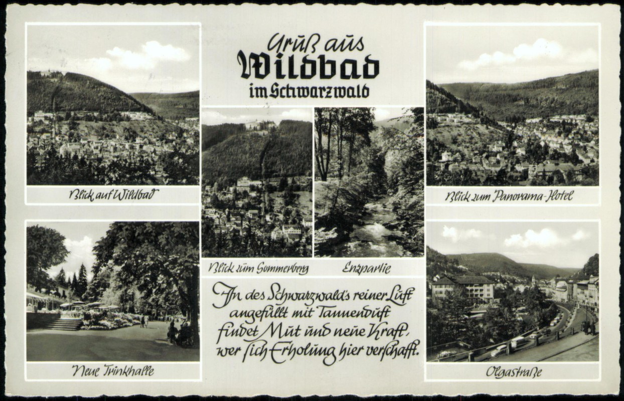 vergrößern: Bildseite historische Ansichtskarte von 1964: MB: Trinkhalle Hotel Olgastraße:: Bad Wildbad