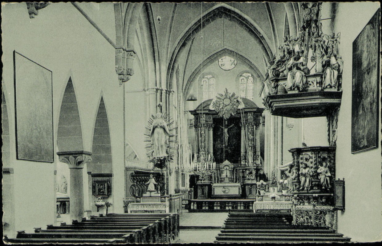 vergrößern: Bildseite historische Ansichtskarte von 1963: Abteikirche Marienfeld - Altar Kanzel:: Marienfeld-Harsewinkel