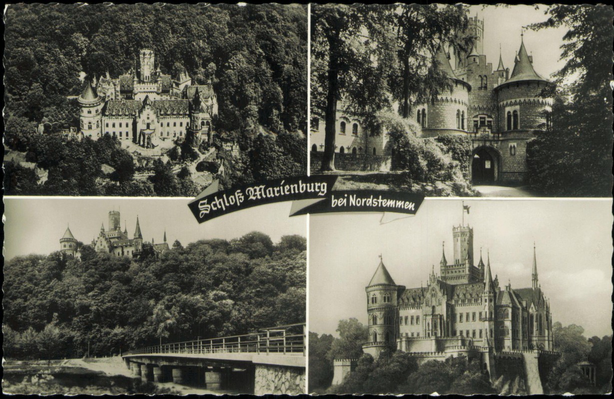 vergrößern: Bildseite historische Ansichtskarte von 1963: 4 Bild: Schloß Luftbild:: Nordstemmen