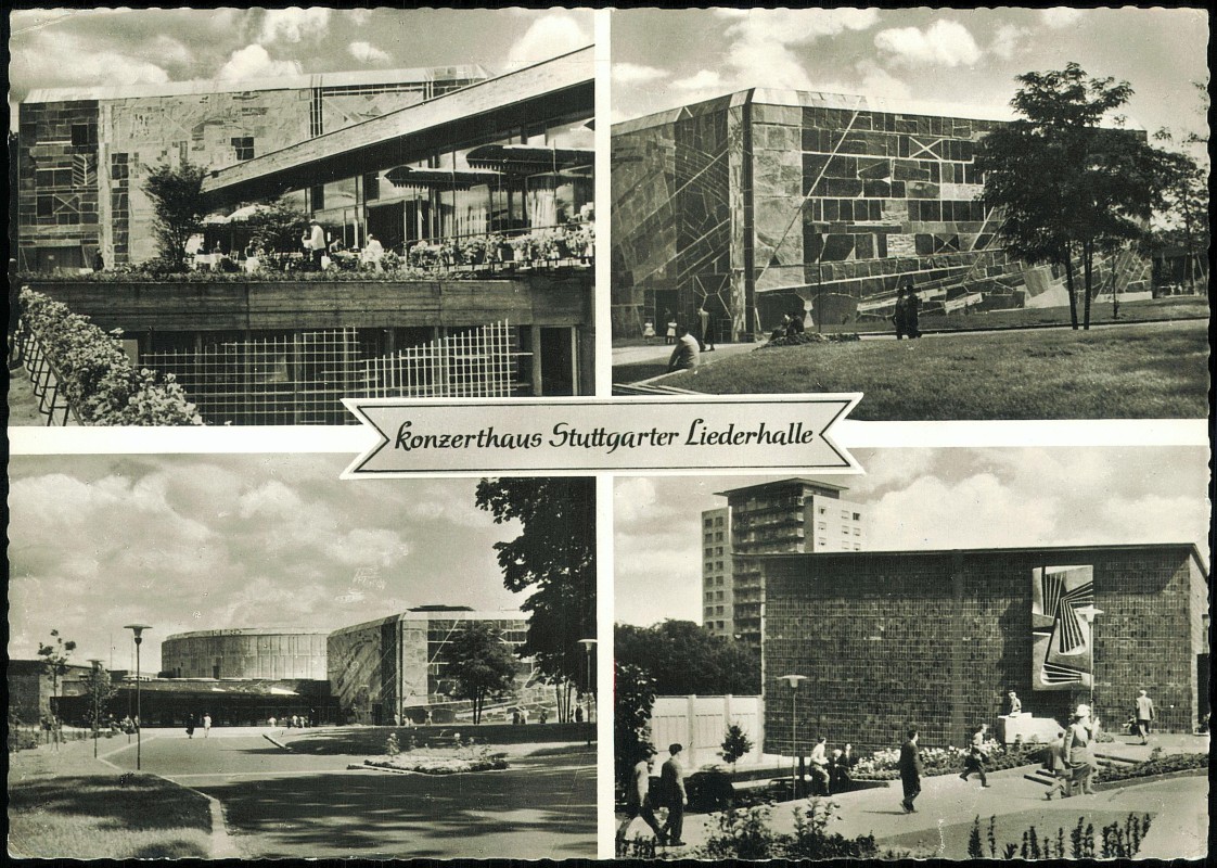 vergrößern: Bildseite historische Ansichtskarte von 1963: Mehrbildkarte Konzerthaus Stuttgarter Liederhalle:: Stuttgart