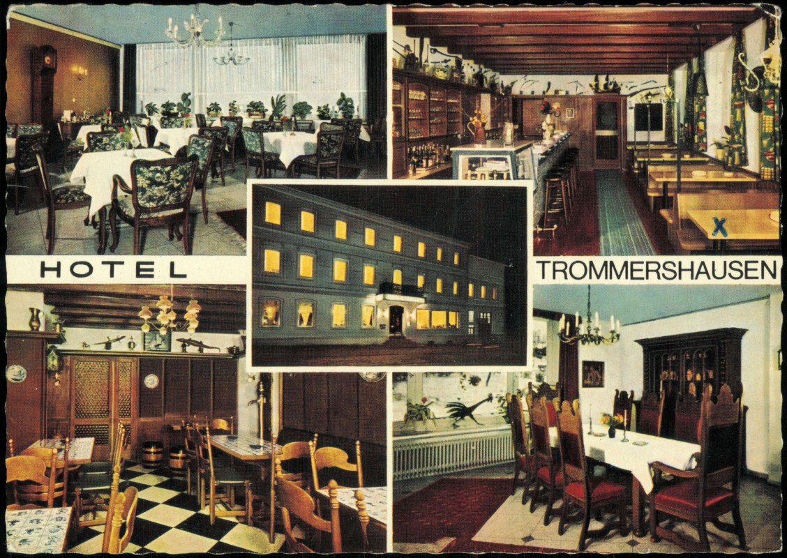 vergrößern: Bildseite historische Ansichtskarte von 1967: MB Hotel Trommershausen Gasträume:: Marienheide