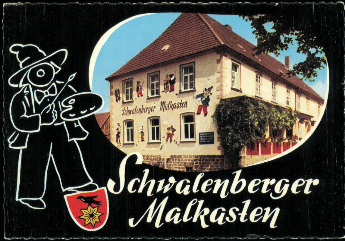 vergrößern: Bildseite historische Ansichtskarte von 1965: Schwalenberger Malkasten Künstler Palette:: Schwalenberg-Schieder-Schwalenberg