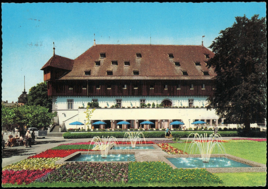 vergrößern: Bildseite historische Ansichtskarte von 1969: Konzilgebäude Springbrunnen:: Konstanz