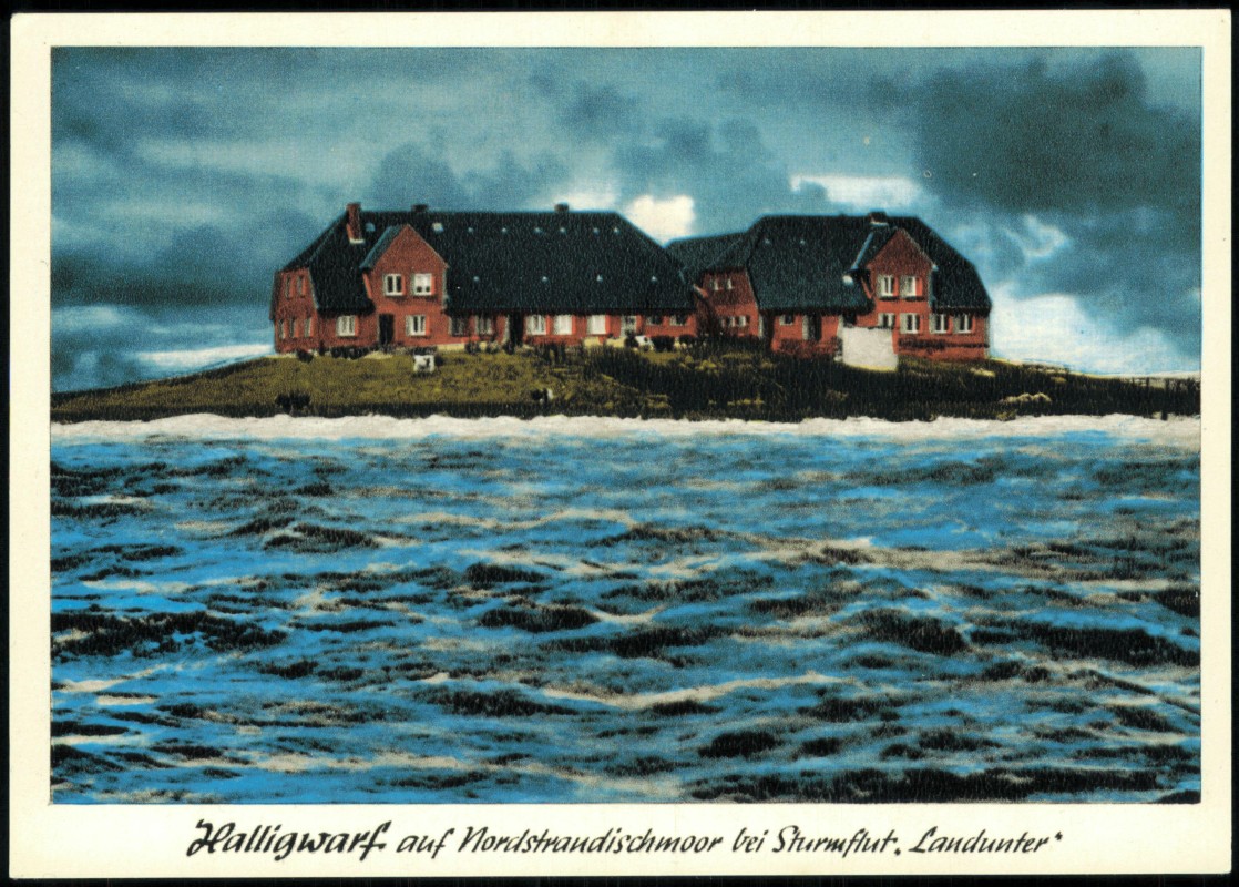 vergrößern: Bildseite historische Ansichtskarte von 1972: Hallig Stimmungsbild b. Nordstrand:: Nordstrandischmoor