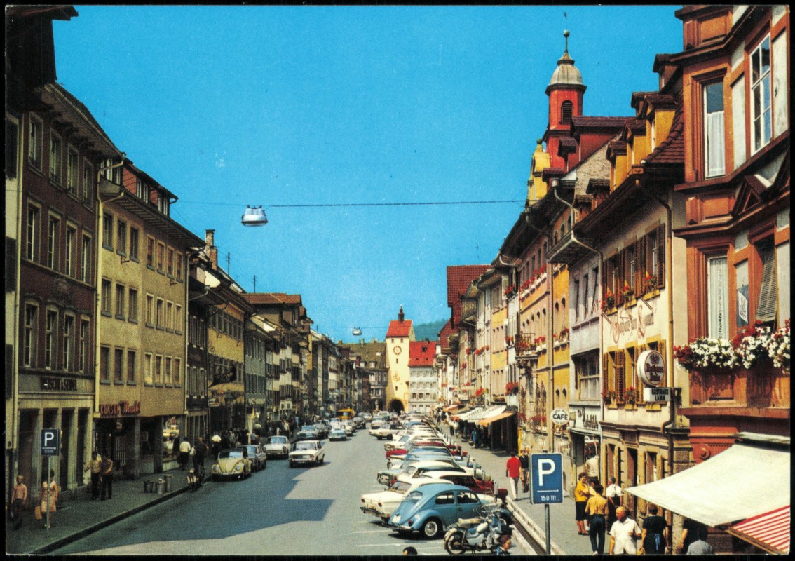 vergrößern: Bildseite historische Ansichtskarte von 1975: Kaiserstraße Autos VW Käfer:: Waldshut-Tiengen