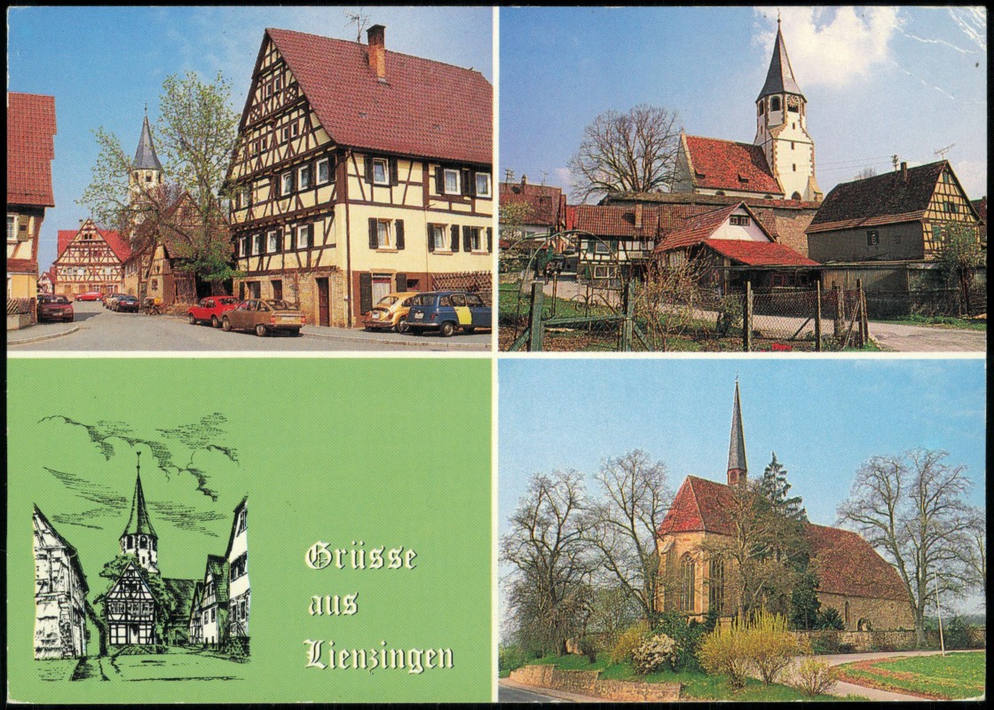 vergrößern: Bildseite historische Ansichtskarte von 1991: Mehrbildkarte Ortsansichten Lienzingen:: Lienzingen-Mühlacker