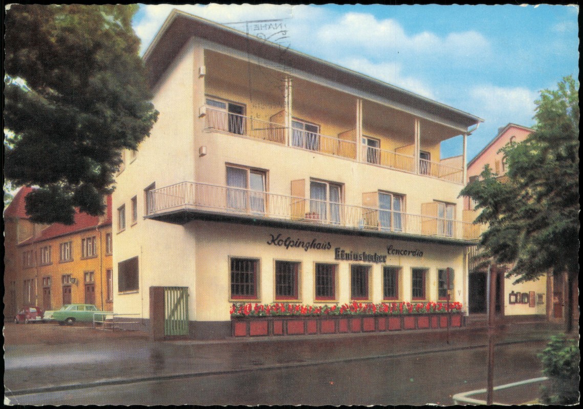 vergrößern: Bildseite historische Ansichtskarte von 1983: Hotel Restaurant Kolpinghaus Concordia in der Kurhausstrasse:: Bad Kreuznach