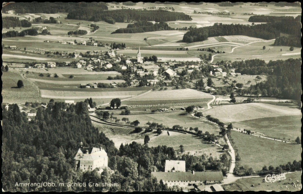 vergrößern: Bildseite historische Ansichtskarte von 1957: Luftbild Fliegeraufnahme:: Amerang