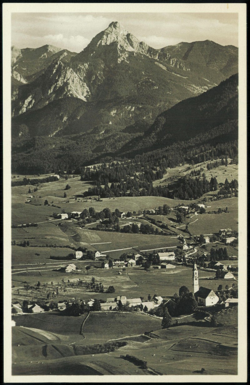 vergrößern: Bildseite historische Ansichtskarte von 1930: Stadt mit Säuling - Fotokarte:: Pfronten (Allgäu)