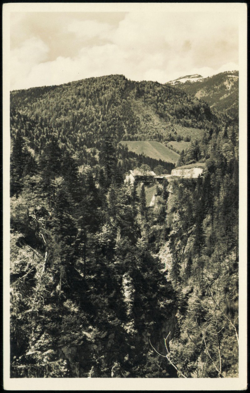 vergrößern: Bildseite historische Ansichtskarte von 1962: Mauthäusl und Weißbachschlucht an der Alpenstraße:: Schneizlreuth