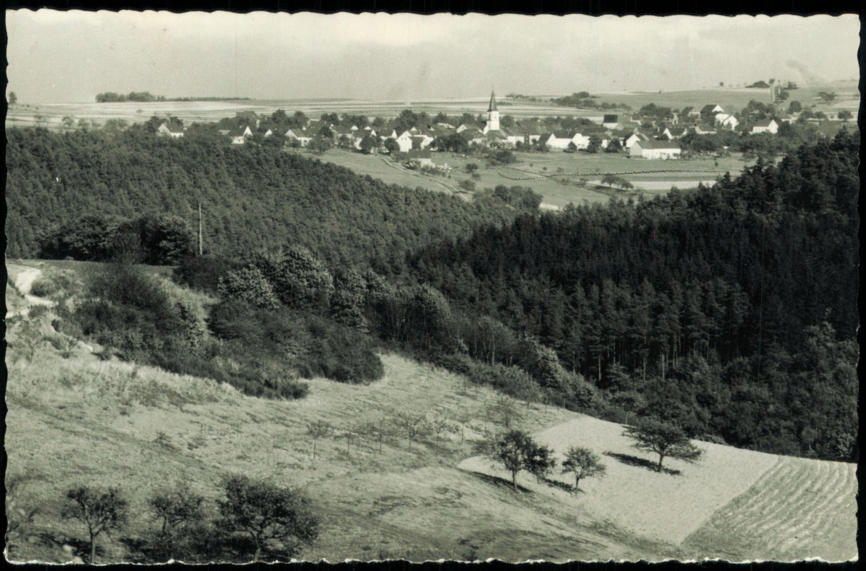 vergrößern: Bildseite historische Ansichtskarte von 1965: Panorama-Fernansicht Lorscheid:: Lorscheid
