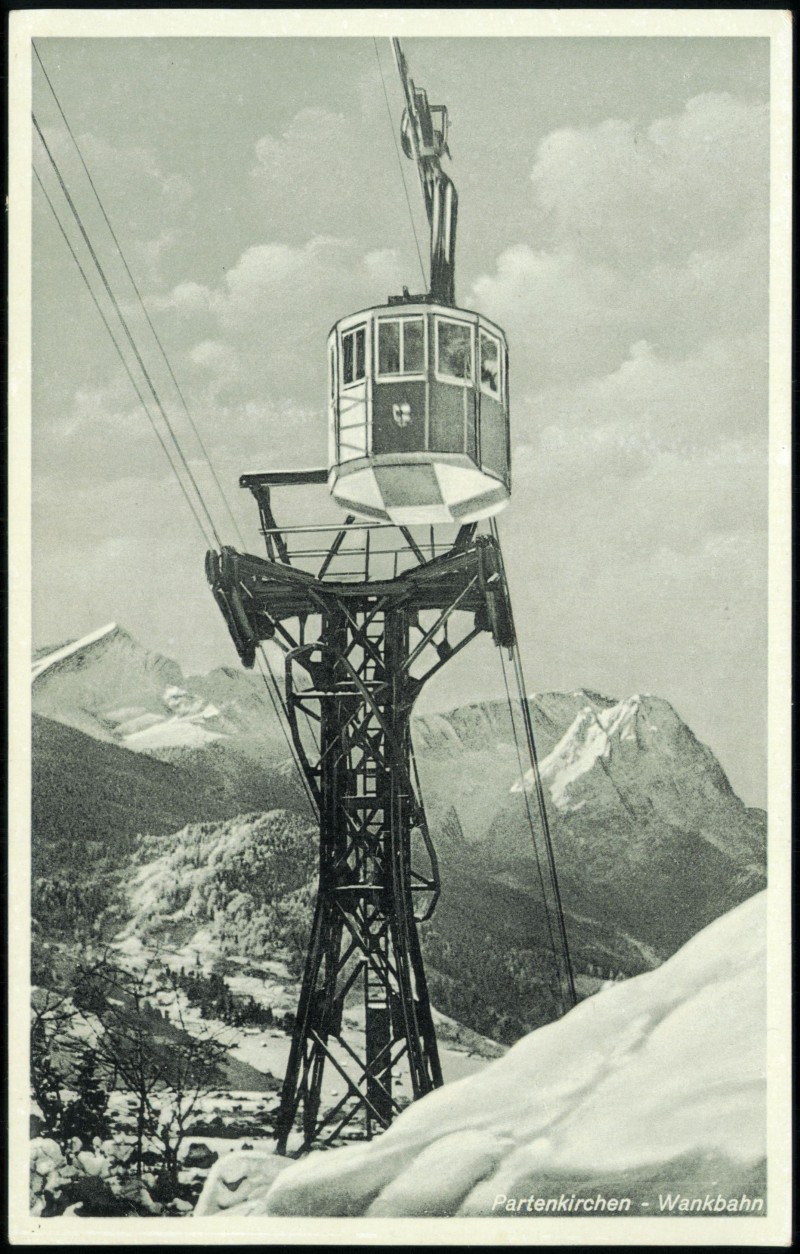 vergrößern: Bildseite historische Ansichtskarte von 1961: Wankbahn gegen Alpspitze Höllental, Zugspitze:: Garmisch-Partenkirchen