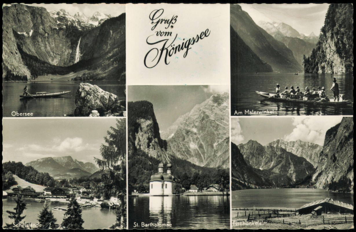 vergrößern: Bildseite historische Ansichtskarte von 1962: Königssee Mehrbild:: Schönau am Königssee
