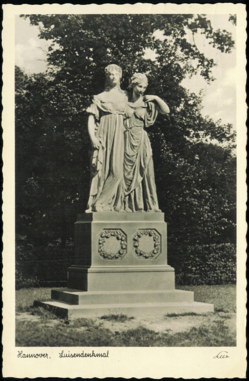vergrößern: Bildseite historische Ansichtskarte von 1955: Luisendenkmal:: Hannover
