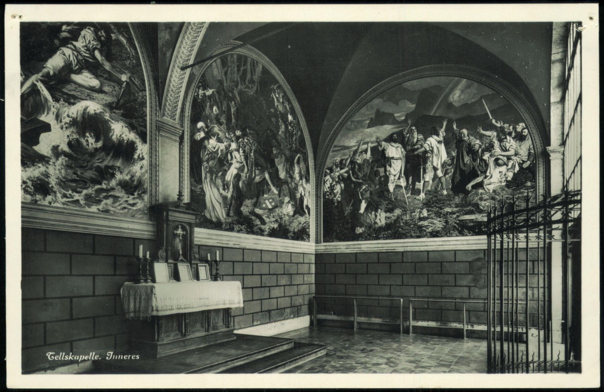 vergrößern: Bildseite historische Ansichtskarte von 1930: Tellskapelle - inneres:: Küssnacht am Rigi