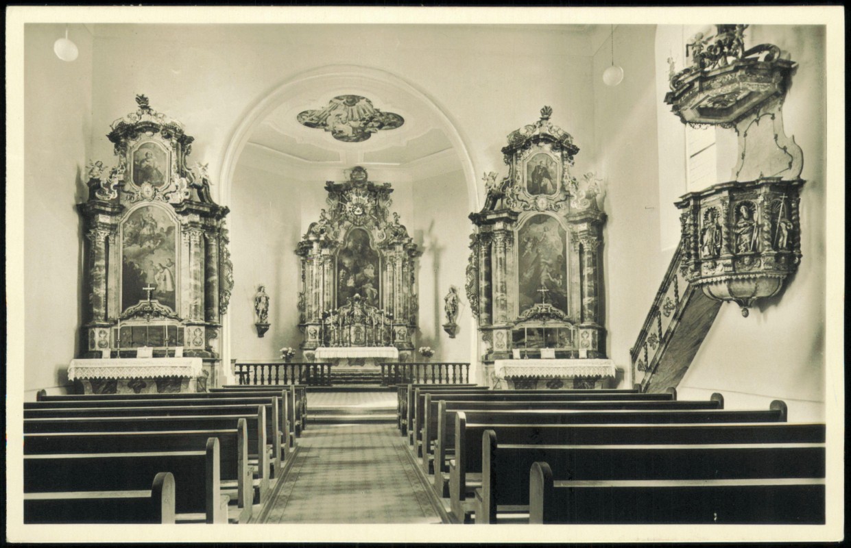 vergrößern: Bildseite historische Ansichtskarte von 1954: Wallfahrtskirche Palmbühl:: Schömberg