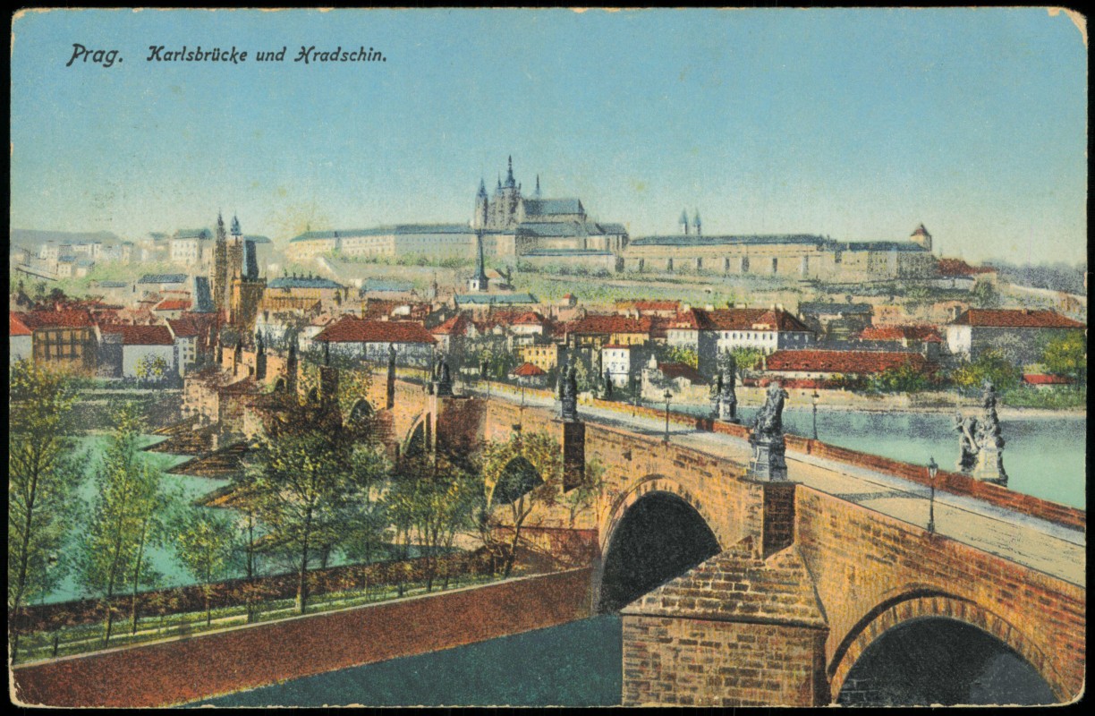 vergrößern: Bildseite historische Ansichtskarte von 1914: Karlsbrücke und Hradschin.:: Burgstadt-Prag